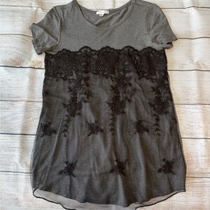Maurices Gray and Black Lace Short Sleeve Top